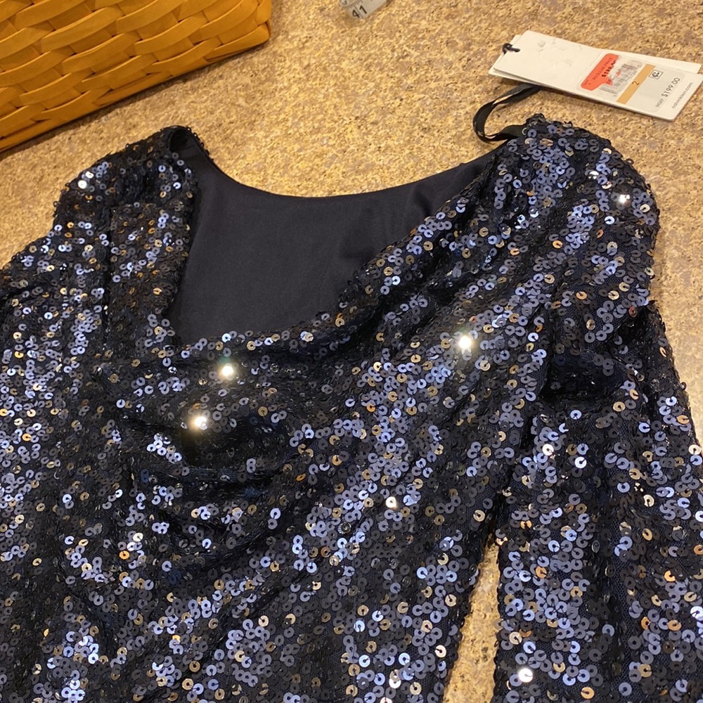 NWT Calvin Klein Blue Sequin Cocktail Social Event Dressy Dress Size 2 - Picture 14 of 16